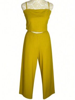 Billabong Flax Blend Crop Top High Waist Pants 2 Piece Set Gold 10